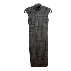 Judith & Charles Plaid Houndstooth Mock Neck Midi Dress